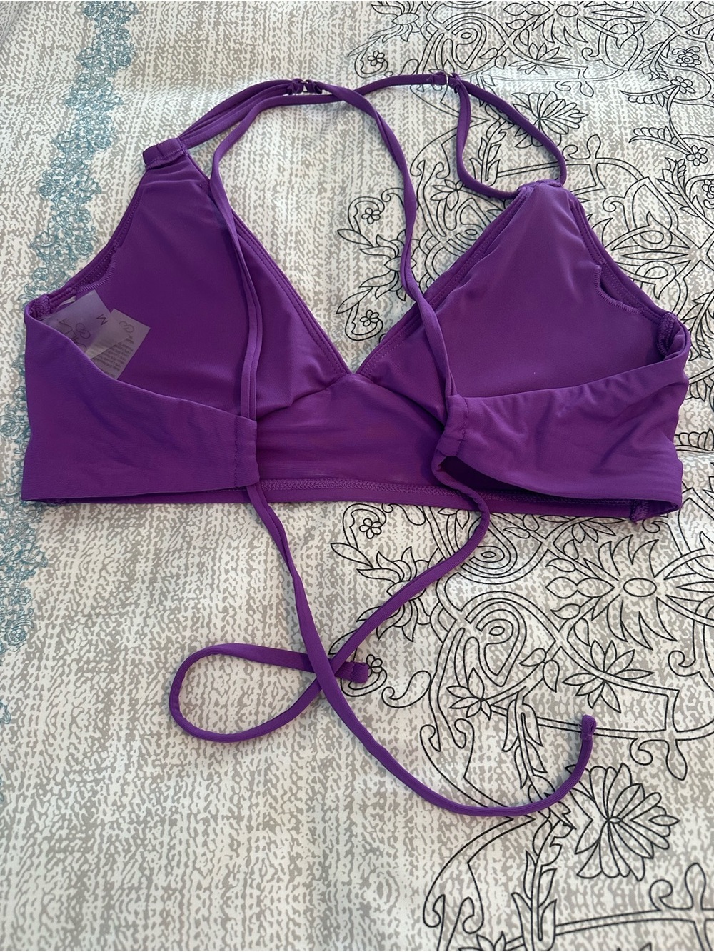 Purple Wireless Triangle Bikini Top with Cross-Back Straps - Picture 2 of 3